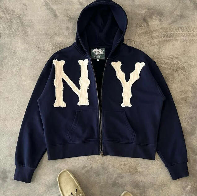 European American Spring/Summer Wholesale Embroidered Hooded Cardigan Full Chain Loose Men's Women's Trendy Brand Hoodie Jacket 2025 New Sty
