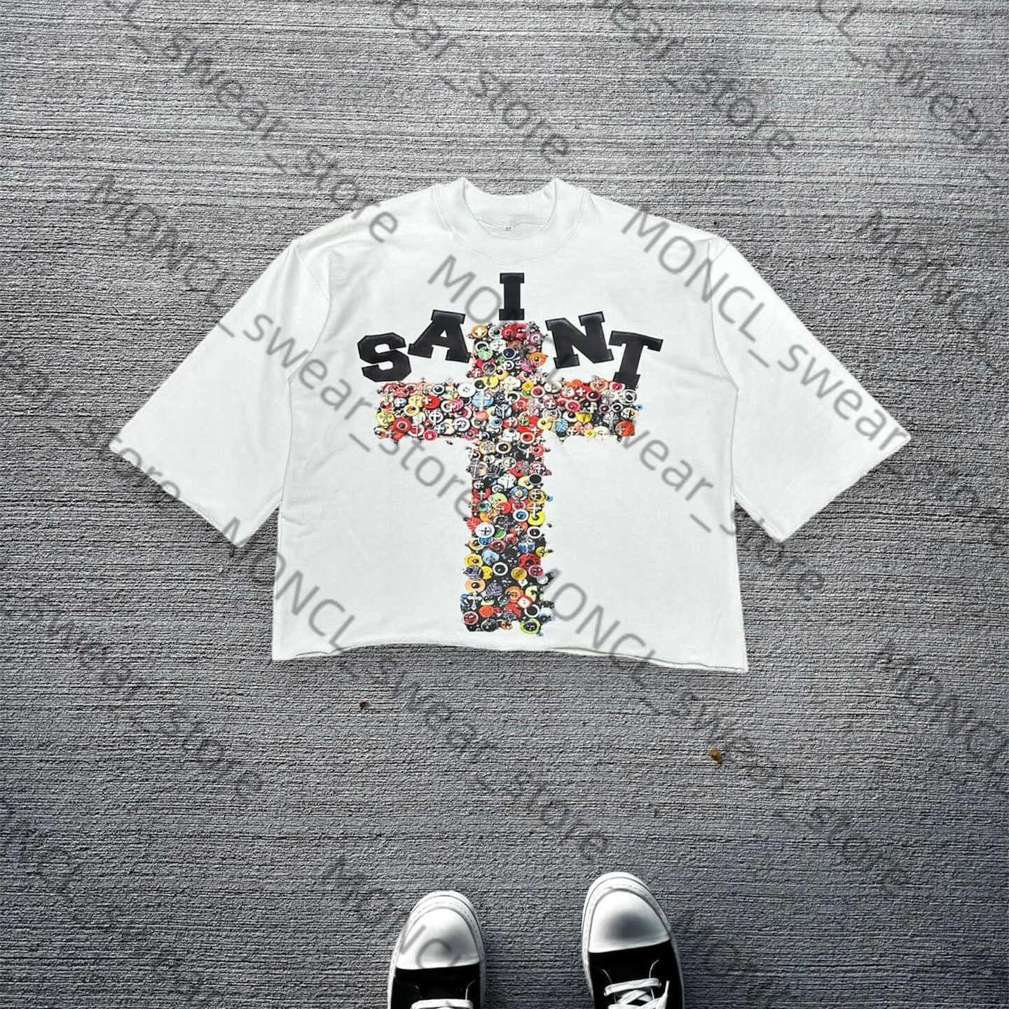 New Street Mens Clothing Harajuku Womens Retro Cross Graphic Print Oversized T-shirt Gothic Casual Cotton Drip Sleeve Short Sleeved Top H250425