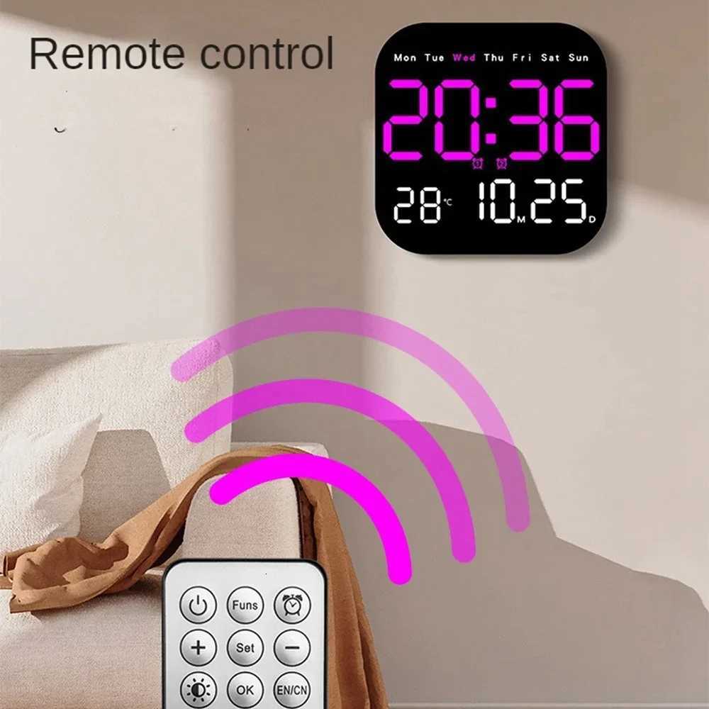 Digital Wall Clock with Remote Control LED Alarm Clock Temperature Date Week Display Electronic Table Clock 12 H 24H C251126