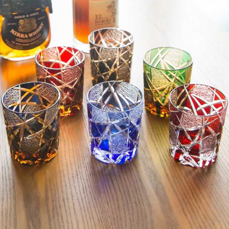 Handmade Japanese Style Edo Kiriko Whiskey Glass Tumbler Colored Hand Cut To Clear Glasses Color Tinted Old Fashioned Glasses C251126