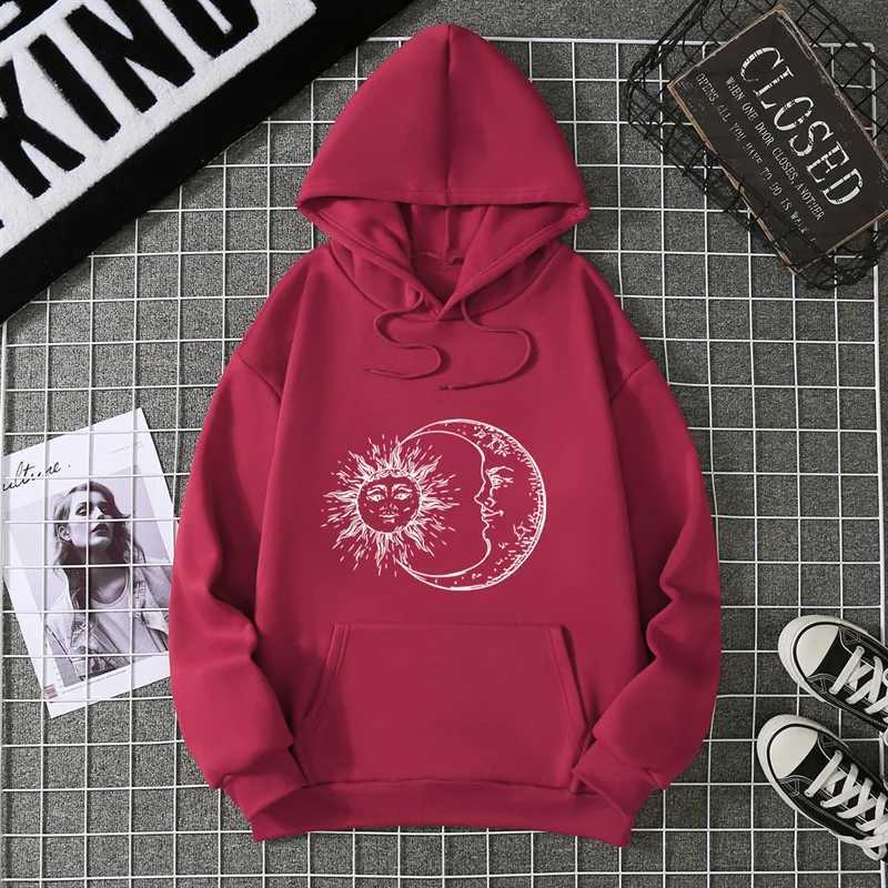 Womens Sun And Moon Patterned Sports Shirt Long Sleeved Pullover Top With Black Mushroom Print Pattern Clothing Fashion Trend J251136