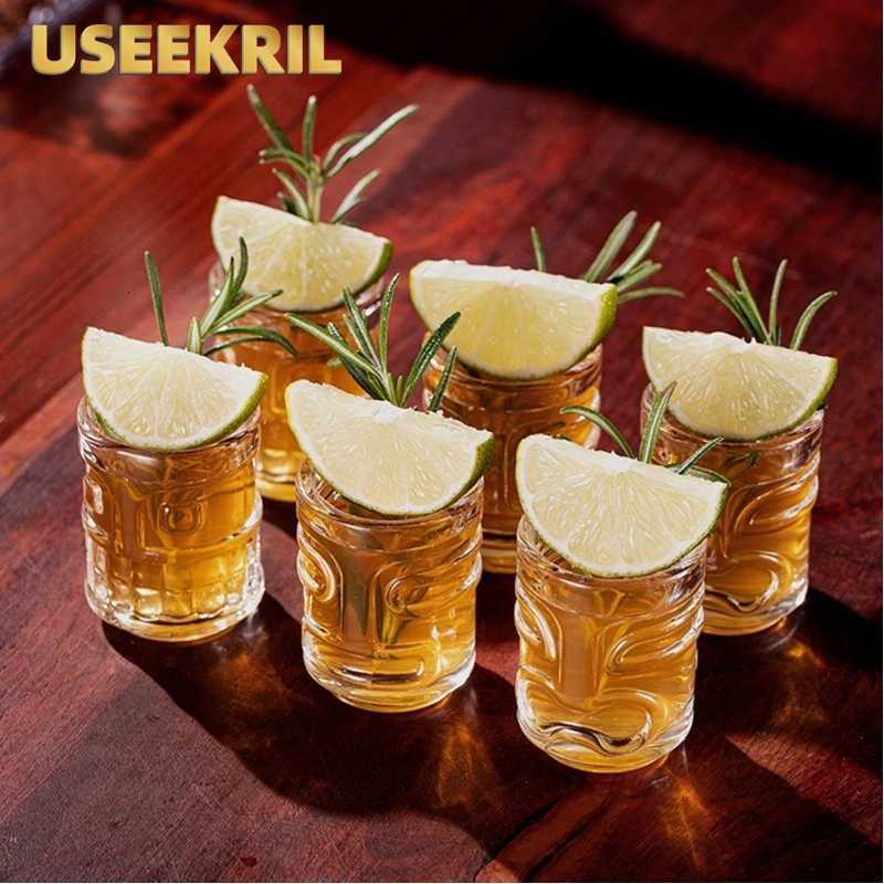 Creative Mini Tiki Glass Cup Shot Glasses Stacking Cups Cocktail Glass Tiki Cup Set With 6 Holes Tray Tiki Bar Accessories C251126