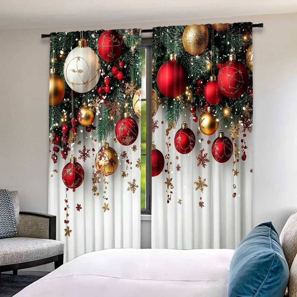 Curtain Christmas 2pcs 2D flat printing Classic Christmas Curtains Festive Ornaments5 Digital Printed Polyester Drapes Birthday Party for Y251126