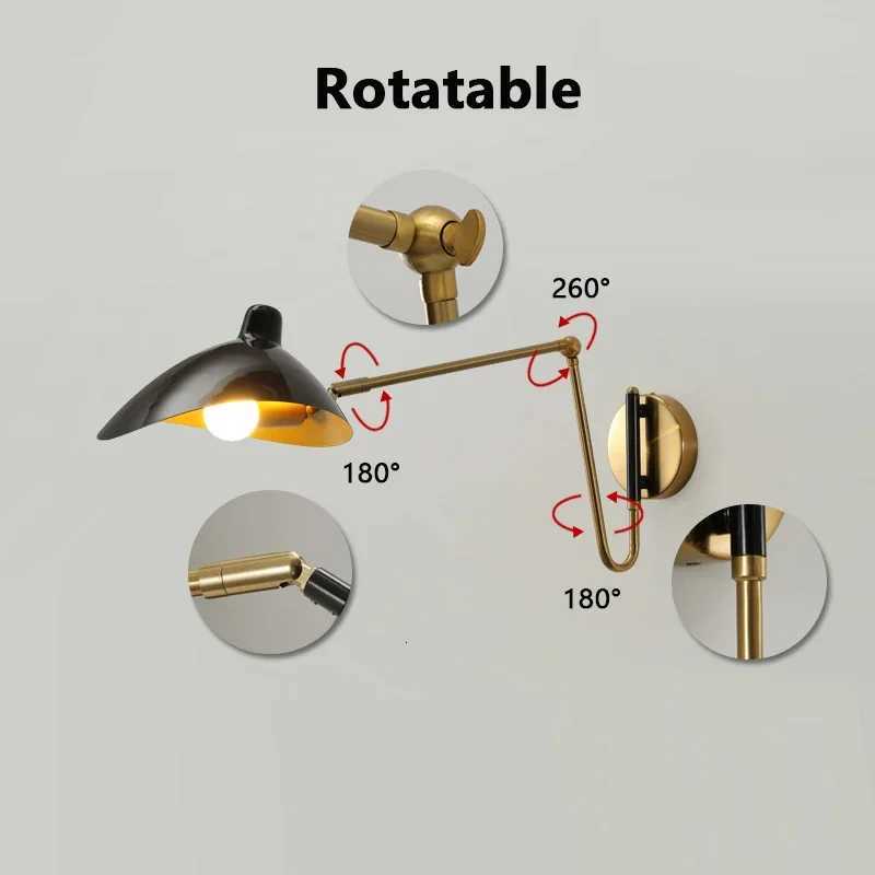 Retro industrial style indoor wall lamps metal material matte surface sconce lights E14 bedroom decoration rotatable led lles M251126