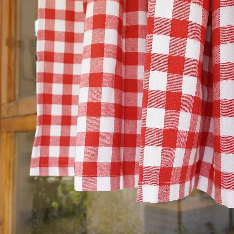 Curtain Christmas Red and White Check Kitchen Window Valance Door Half Short Gingham Farmhouse Plaid Textured Short Window Drape Panel Home Decor Y251