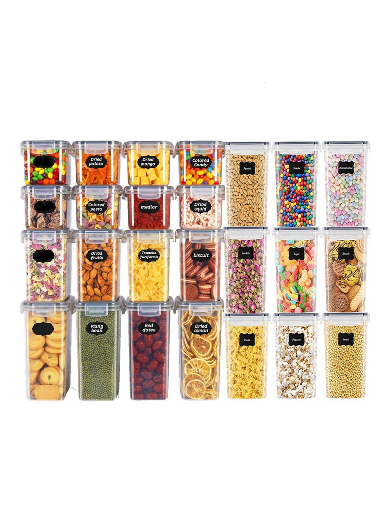 48pcsSealed food storage containers with LIDS plastic kitchen pantry dry cargo jars of lactose grain flour sugar labeled Y251126
