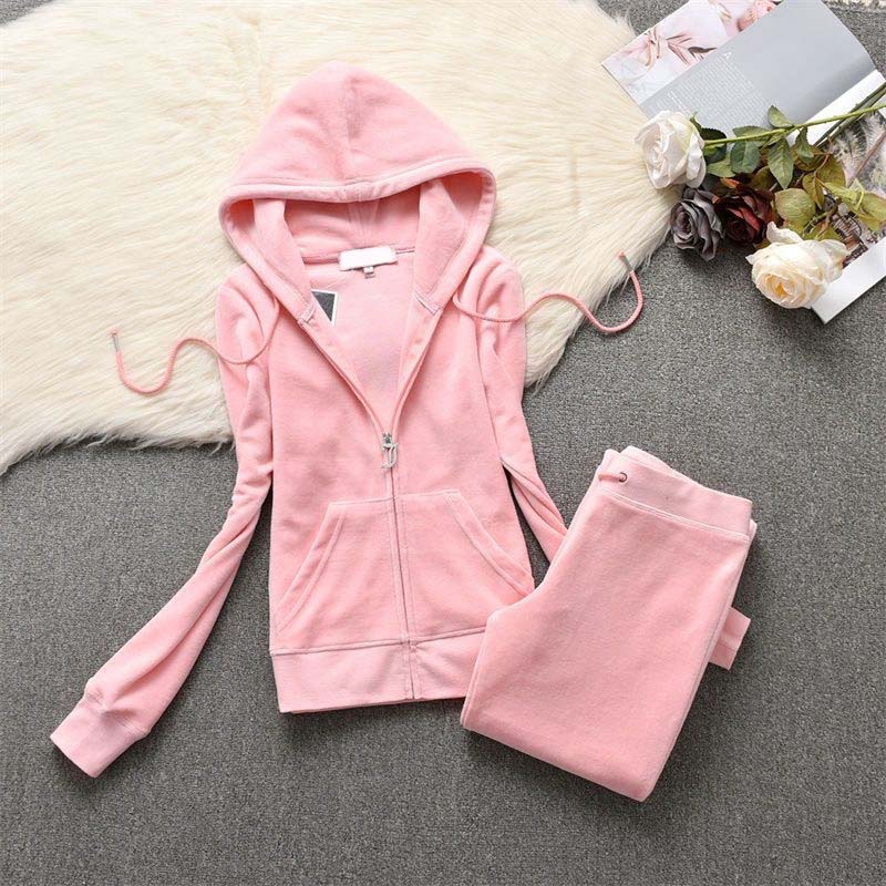 Tracksuit Women Two-Piece Set Velour Sweatshirt Hoodie & Jogging Pants - Casual Sportswear for Spring and Autumn C260312