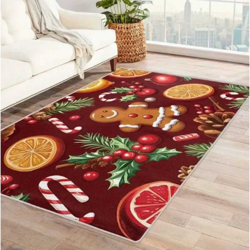 Christmas Gingerbread Man Carpet Mat Rug Snowflake Cane Pattern Doormat Home Decoration Winter Holiday Party Living Room BedroomM251126