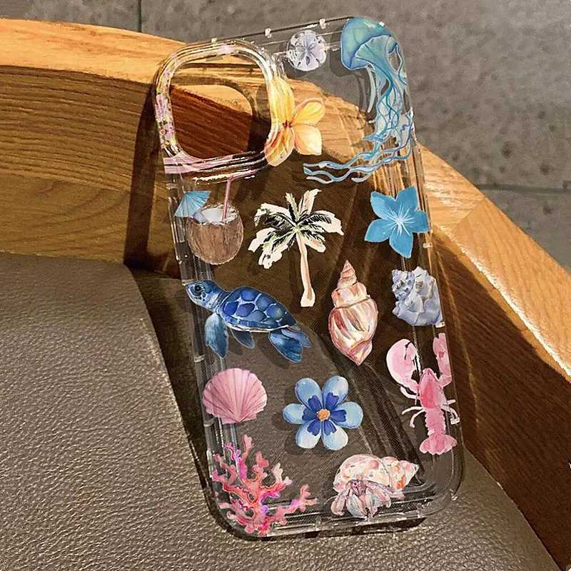 Soft Clear Phone Case for IPhone 17 16 15 14 13 12 11 15 16 Plus Pro Max 16e 17Air Ocean Life Theme Shockproof Cover C251126