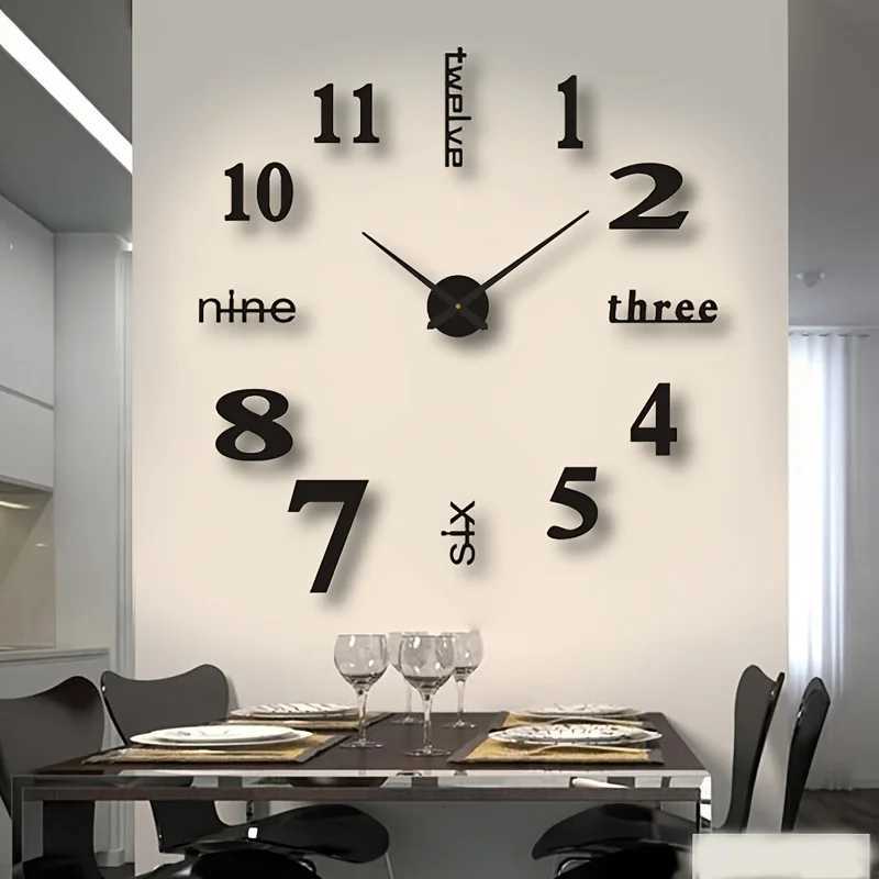 2023 Modern Design Large Wall Clock 3D DIY Quartz Clocks Fashion Watches Acrylic Mirror Stickers Living Room Home Decor Horloge C251126