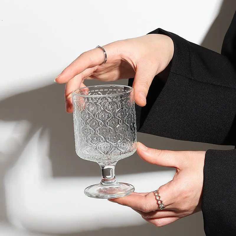Vintage ins Wind Sunflower glass high appearance level wine glass design sense drink juice stemware glass C251126