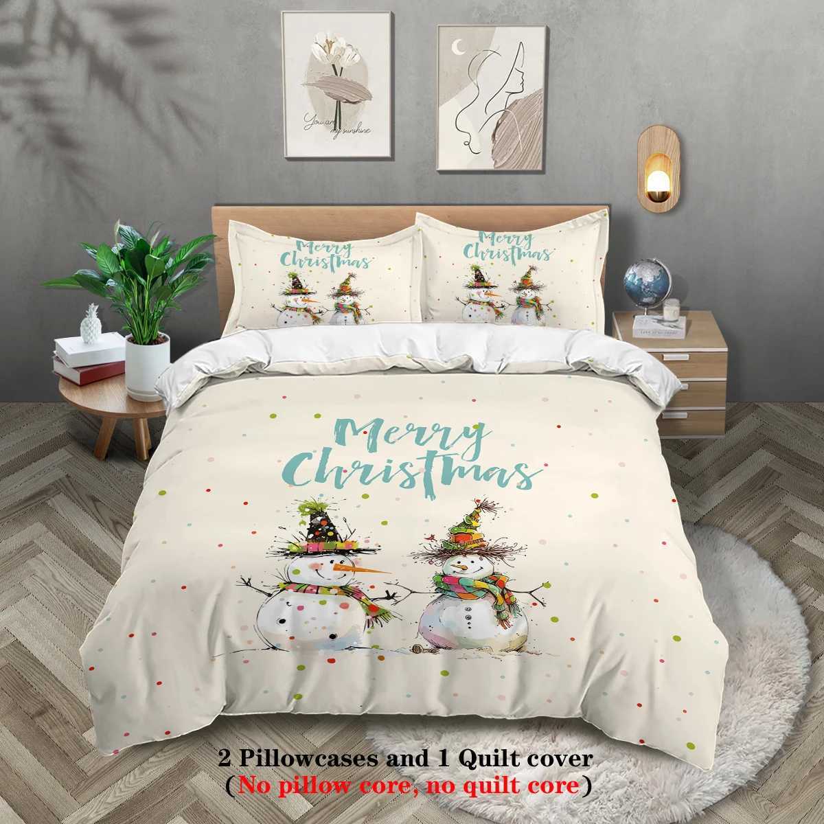 Christmas 3pcs Merry Christmas snowman themed bedding set 1duvet cover2pillowcase for teenagers and adults bedroom Christmas gift Y251126