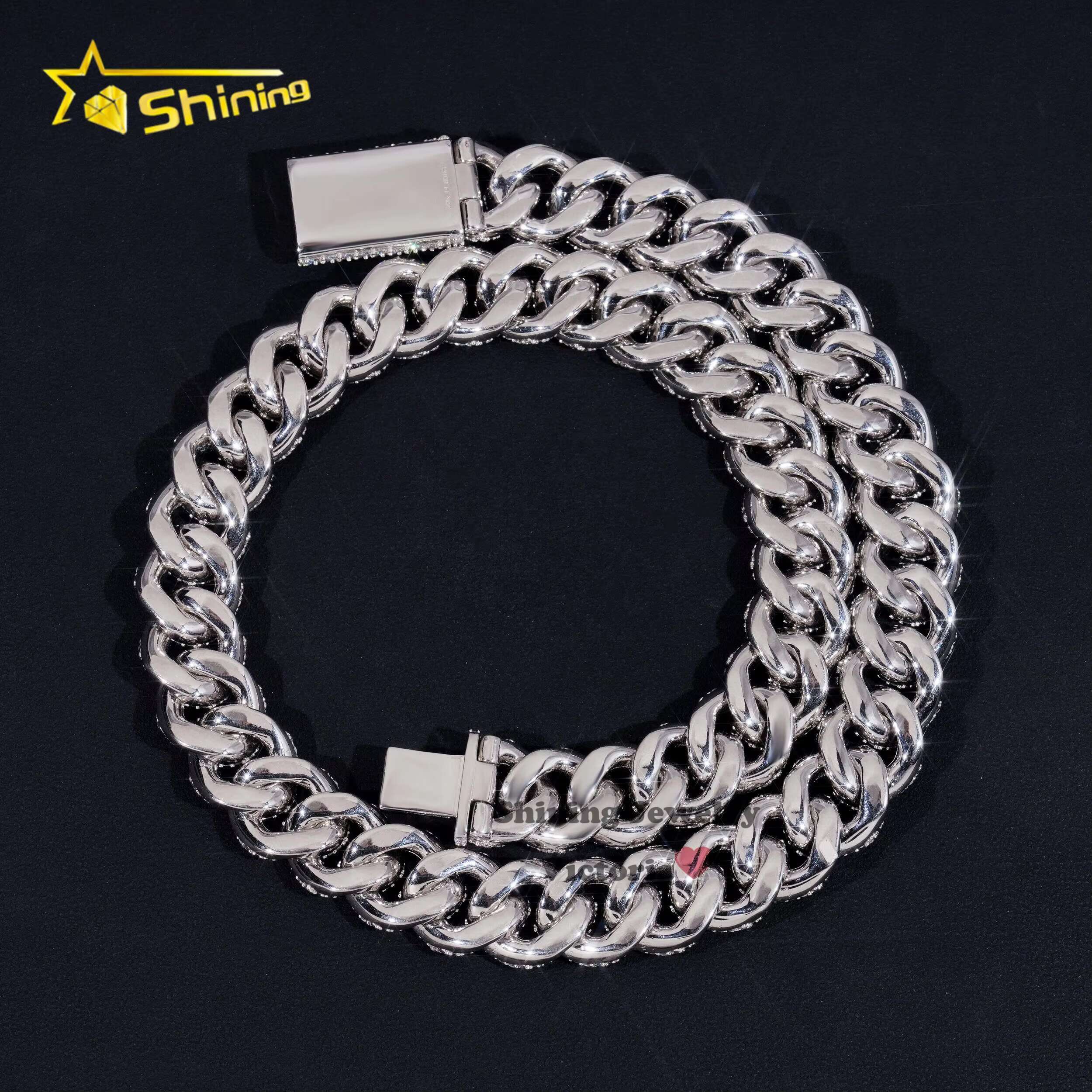 New 16mm Classic Moissanite Cuban Chain Iced Out Hip Hop Jewelry 925 Silver Pass Diamond Tester Flower Setting Cuban Necklace