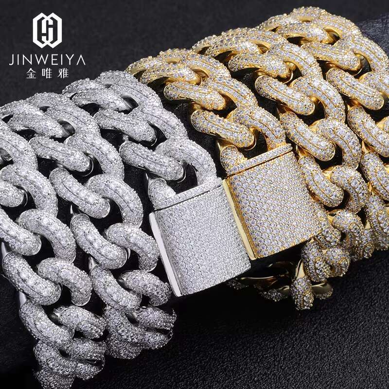 Factory Customization 925 Silver Miami Cuban Link Chain 18mm-24 Inch Moissanite Necklace