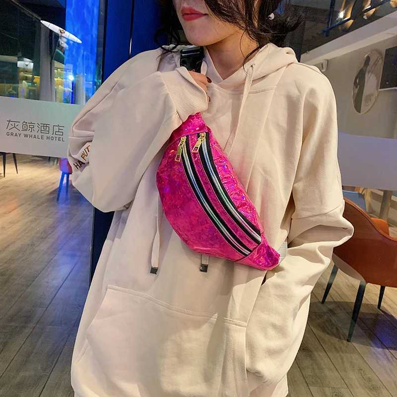 Holographic Waist Bags Women Silver Fanny Pack Female Belt Bag Black Geometric Waist Packs Laser Chest Phone Pouch Bum BagT251126