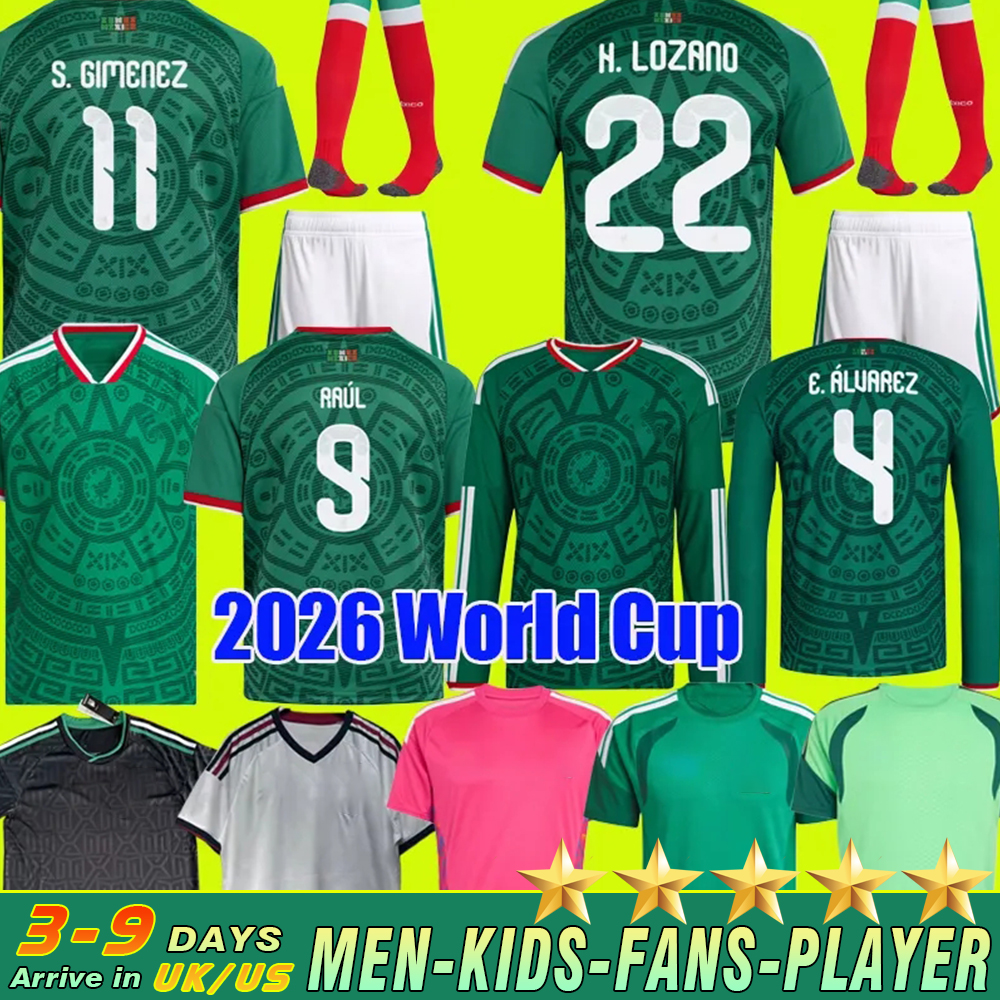 2026 World Cup Mexico soccer jerseys A. VEGA C. HUERTA E. ALVAREZ J. QUINONES L. CHAVEZ L. ROMO ORBELIN R. ALVARADO RAUL S. GIMENEZ home away goalkeeper fans player football kits
