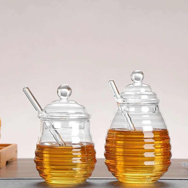 Glass Honeycomb Tank Honey Jar Clear Glass Honey Dispenser With Dipper Stick And Lid Honey Bottle For Kitchen Coffee Bar Baking Y251126
