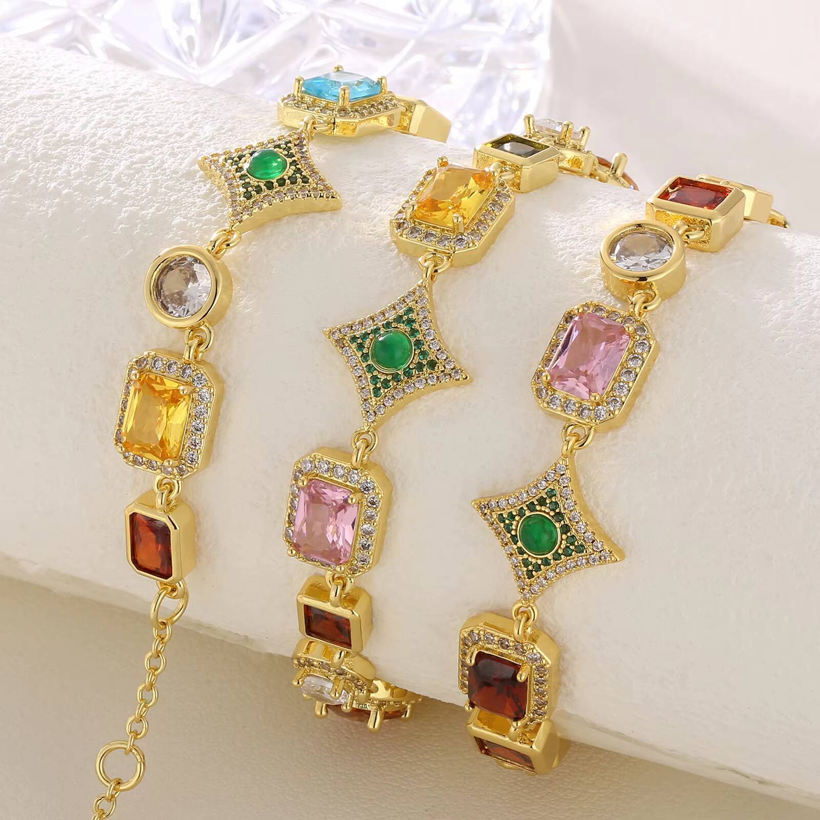 USA Stock Multi Color Gemstone Star Beaded Necklace Women Jewelry Zirconia Tennis 18K Gold Plated Colorful Gem Stone Men Chain