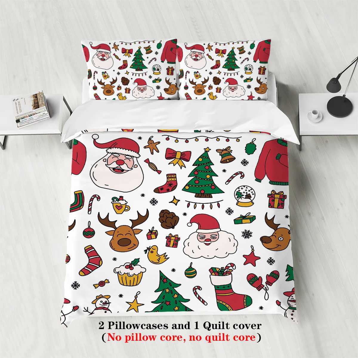 Christmas 3-piece Christmas themed Santa Claus print 1 duvet cover2 pillowcases no core soft and comfortable bedding set Y251126