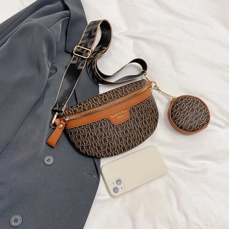 Stylish Letter Printed PU Leather Fanny Packs For Women 2024 Fashion Waist Bag Female Wide Strap Crossbody Bag Ladies Chest PackT251126