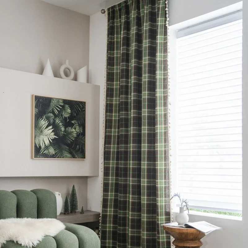 Christmas Christmas Red Green Plaid Curtain Finished Wholesale Vintage Small Window Kitchen Curtain Semi-blackout Bay Window Curtain Y251126