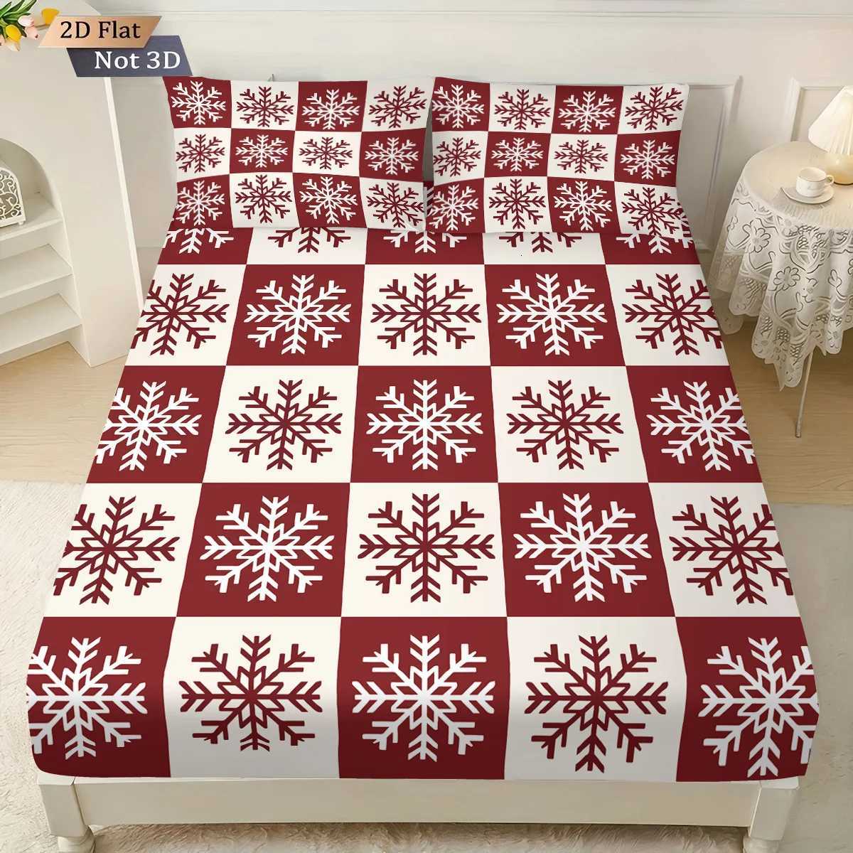 Christmas 3pc red Christmas snowflake print coreless bed sheet set multi size bed cover bedroom bedding holiday decoration machine washabl Y251126