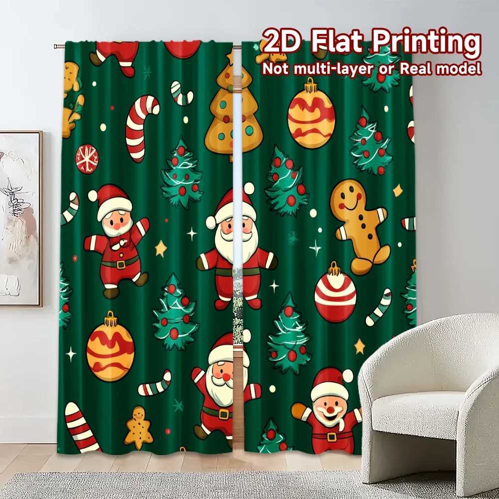 Curtain Christmas 2pcsCurtains Cute Christmas Santa Gingerbread Man Tree 2 Modern CurtainsWindow Treatment Machine Washable Fabric Curtains Y251126
