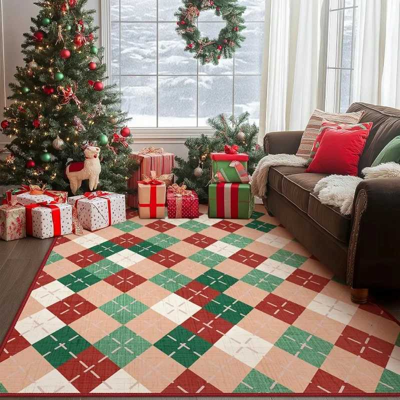 Merry Christmas Holiday Rug All-Over Living Room Carpet Festive Door Mat Washable Decorative Floor Decor for Xmas Very BeautyM251126