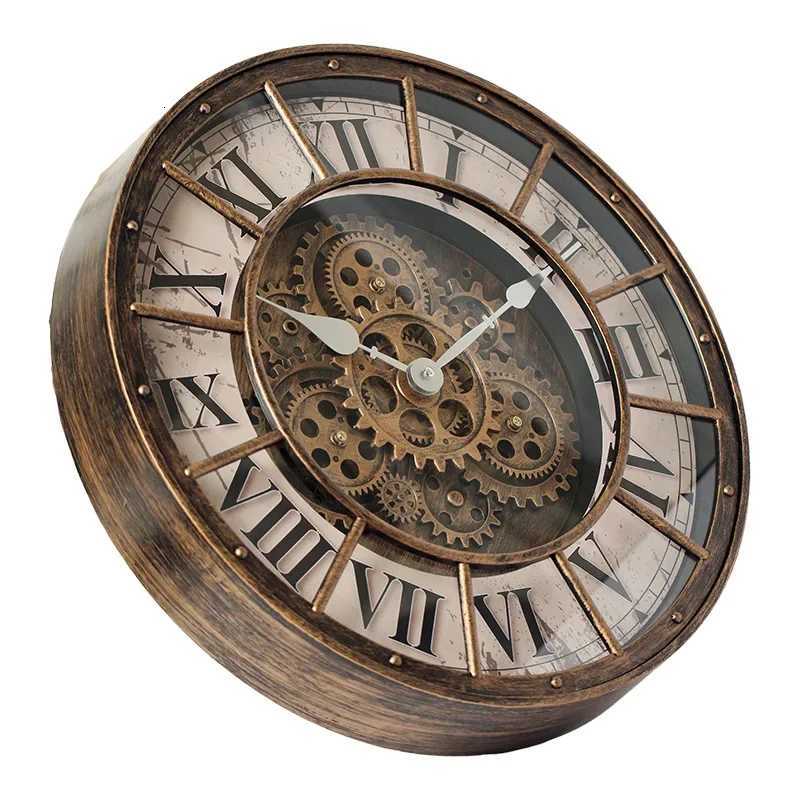 45cm Luxury Creative Wall Clock Vintage 3D Gear Rotating Design Art Wall Clock Home Large Index Silent Bedroom Decoration Clock C251126