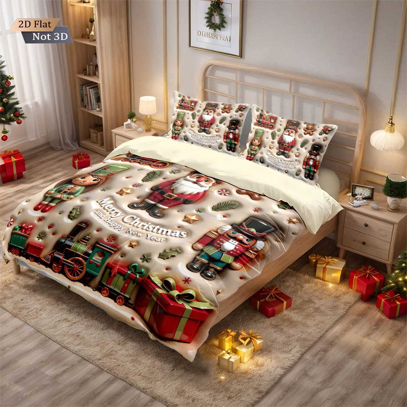 Christmas 3pcs imitation relief Santa Claus print coreless bedding set soft dormitory bedroom multiple sizes machine washable Y251126