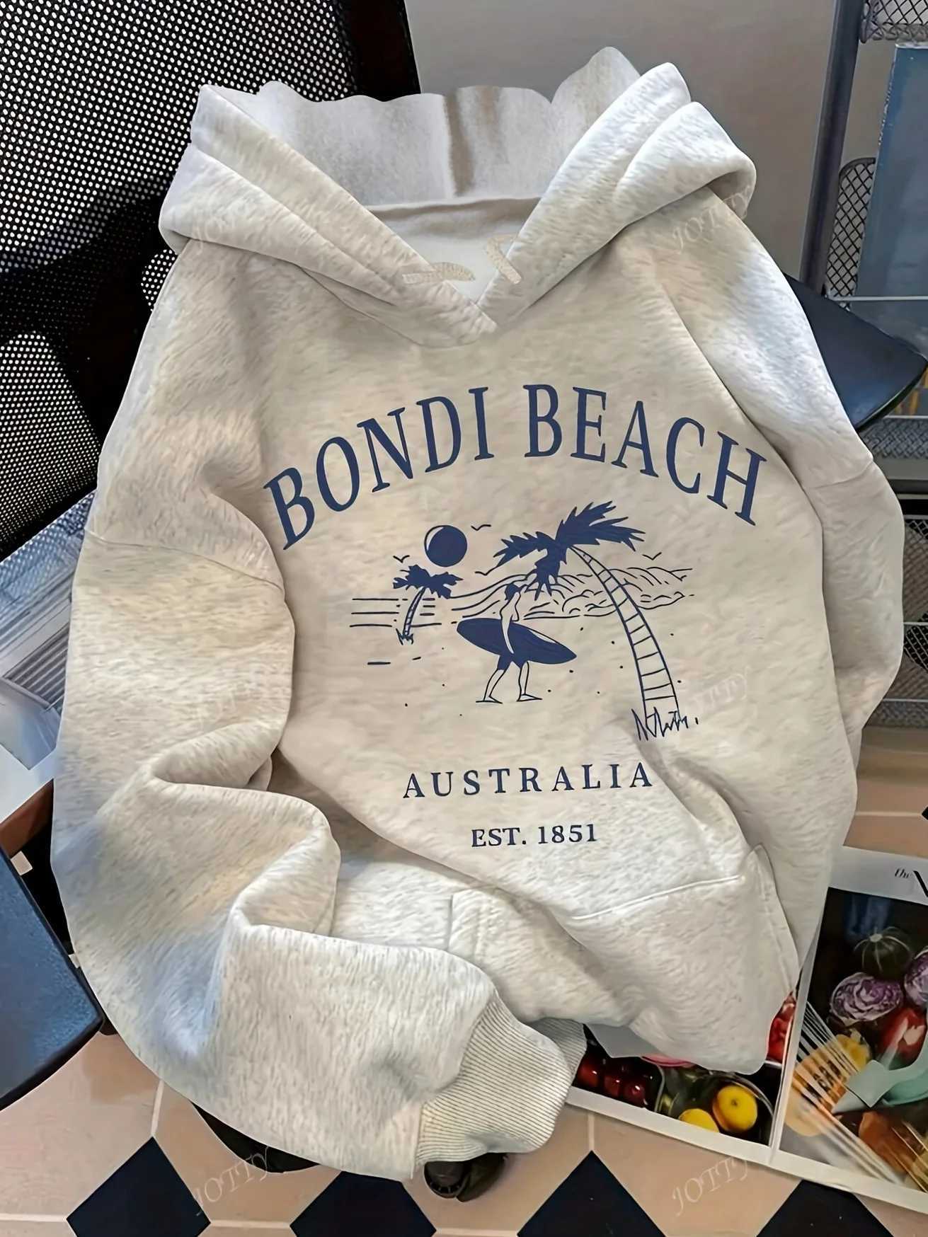 Womens Hoodie Pullover Sweatshirt with Australian Surf Graphic Bondi Beach EST 1851 Relaxed Fit Hooded Sweatshirt Casual Top J251136