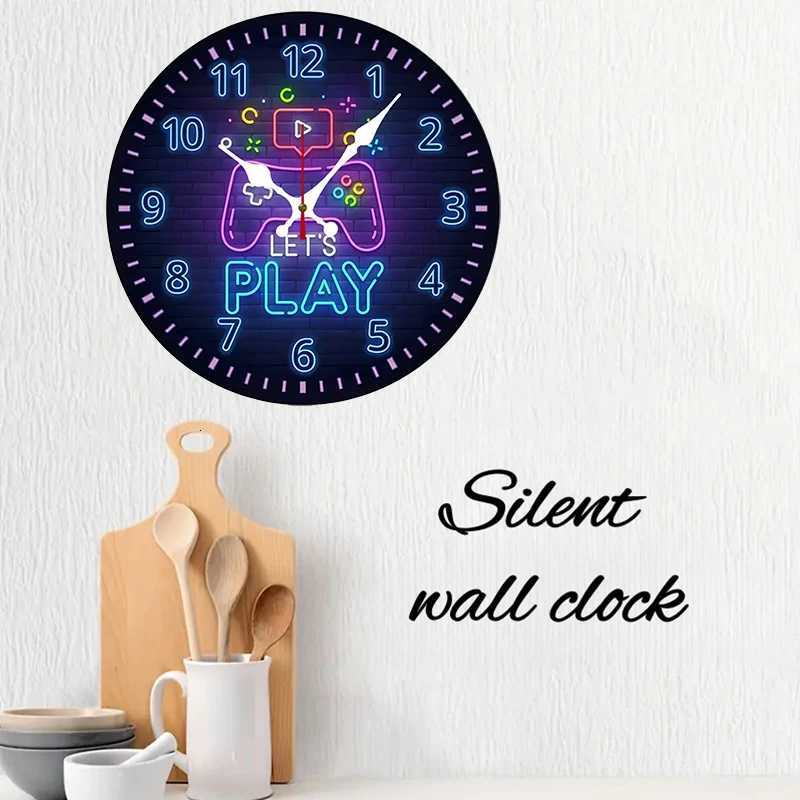 Gaming Console Wooden Round Silent Hanging Wall Clock Suitable For Living Room Office Study Room Bedroom Home Decoration C251126