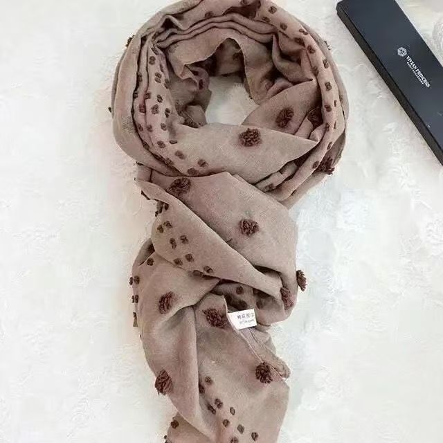 T561 Korean version of all-match solid color oversized spring and autumn cotton and linen plaid scarf literary women's winter shawl Korean silk s