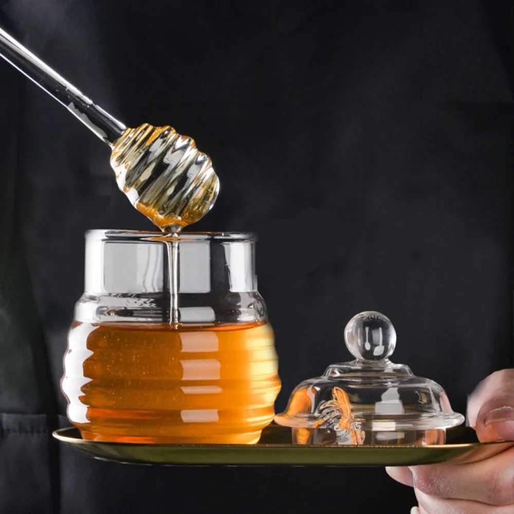 Transparent Honey Pot with Dipper and Lid Honeycomb Tank Kitchen Honey Bottle for For Wedding Party Office Kitchen Home Y251126