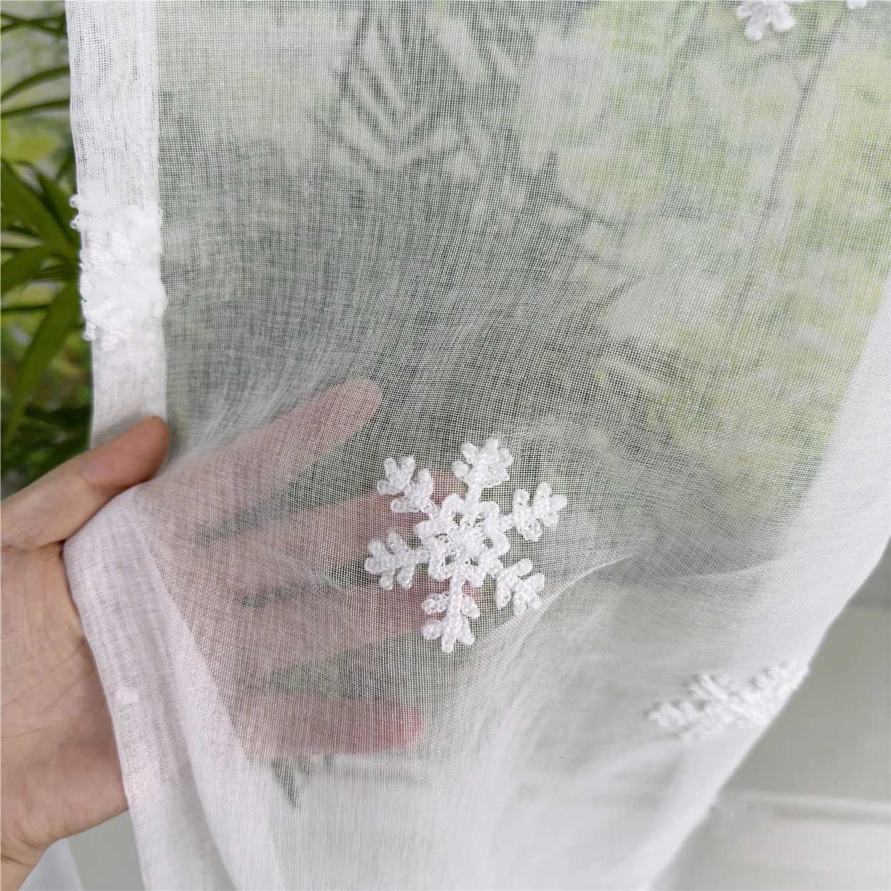 Curtain Christmas Christmas Home Decor White Romantic Snowflake Embroidery Tulle Curtain Imitation Linen Elegant Curtain For Living Room Bedroom Y2511