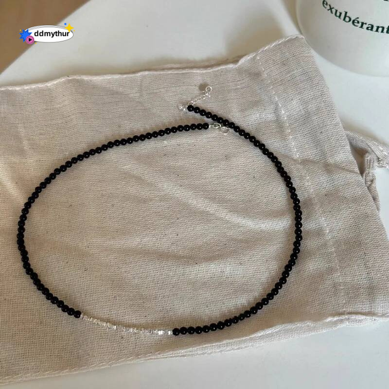 Sterling Sier Necklace Black Beads Square Irregular Punk Geometric for Women Girl Jewelry Gift Dropshipping Wholesale ddmythur