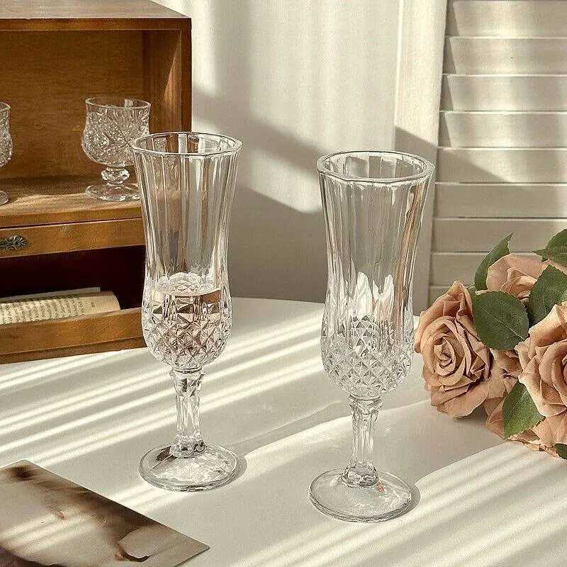 4 Style Ins-style Glass Embossed Champagne Glass Red Wine Glass Tall Glass High Appearance Level Glass Wine Glass Water Glass C251126