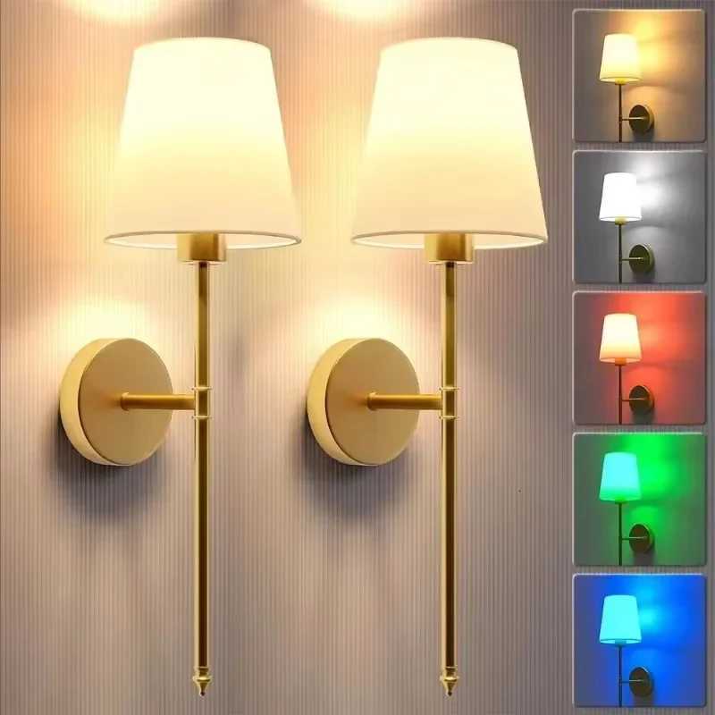 2pc Wall Lights Battery Operated Wall Sconces Gold Wireless Wall lamp with Remote RGB Colors Modes Rechargeable Home Ddcor Light M251126