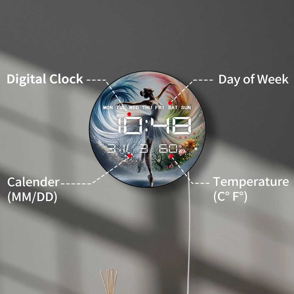 Ballerina Girl Dancer LED Auto Dimming Digital Clock Wall Desk Use Electric Clock with Timer Calendar Date Temperature Humidity C251126