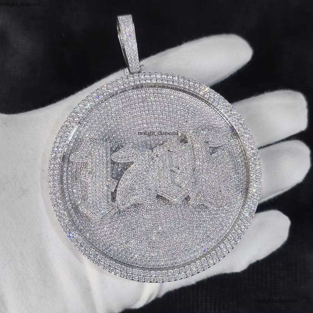 Ice out VVS Moissanite Noah Round Fine Jewelry Sier Plated Rotating Letter Iced Pendant Gift