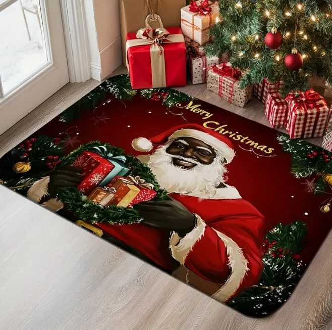 Christmas Day Carpet Black Santa Claus Christmas Gift Christmas Decoration Creative Christmas Door Mat Home DecorationM251126
