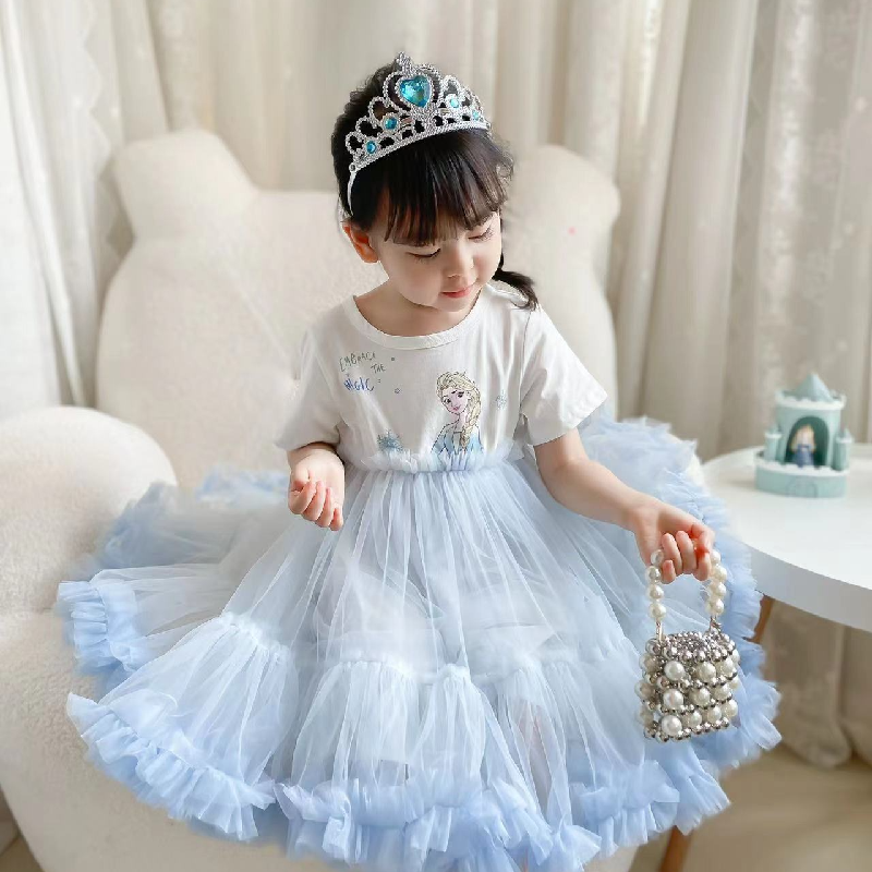 Disney Princess Skirt Beach Dress Birthday Party Dress Baby Designer Clothes Summer Elsa Baby Children's Clothing Mesh Children's Skirts Puf