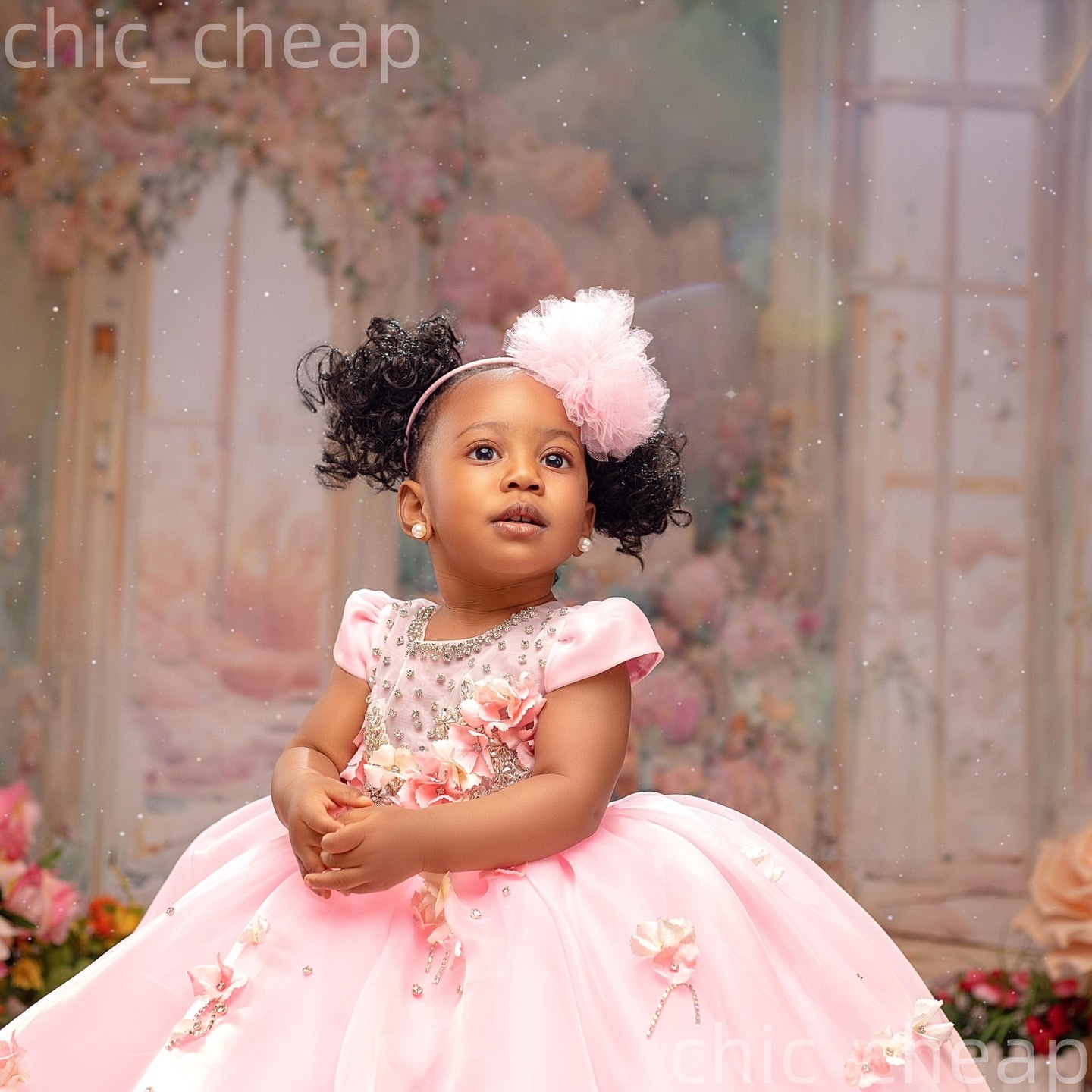 2026 Pink Ball Gown Flower Girl Dresses Crystals Flowers Organza Little Girl Christmas Peageant Birthday Christening Tutu Dress Gowns ZJ4272