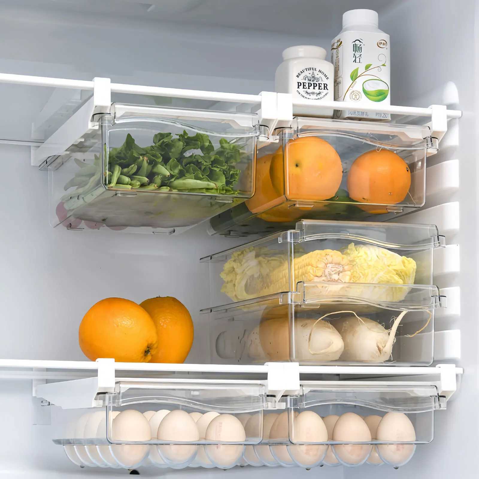 Refrigerator Drawer Style Food Storage Box Fruit Holder Egg Storage Box Under Shelf Support Sliding Plastic Fresh-keeping Box Y251126