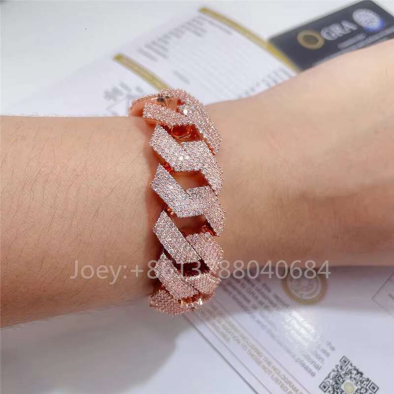 Trendy Fashion Design S925 Silver Gold Plated VVS Moissanite Diamond Cuban Link Chain Bracelet