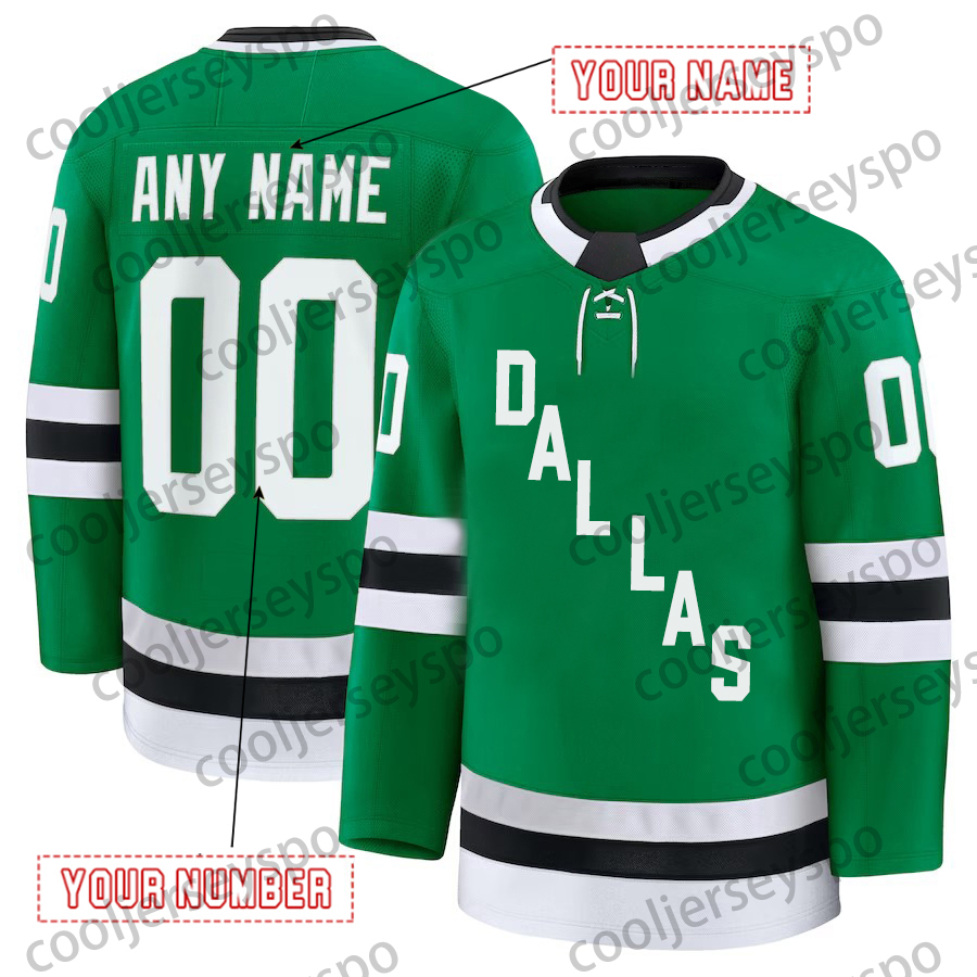 Custom Stars Tyler Hockey Jersey Wyatt Johnston Jason Robertson Jamie Benn Miro Heiskanen Mikko Rantanen Thomas Harley Embroidered Letter Number Desig