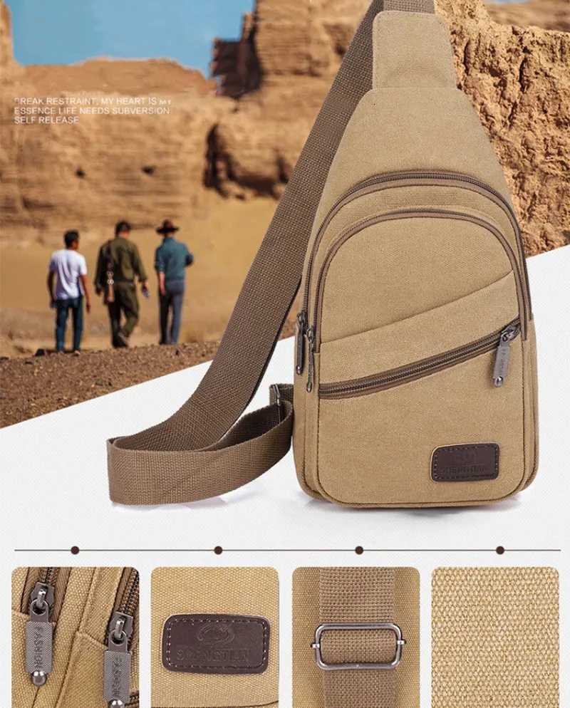 MenS Chest Bag Retro Canvas Waterproof Shoulder Bag Large Capacity Multi Pocket Crossbody Bag Outdoor Sports Travel Chest PackT251126