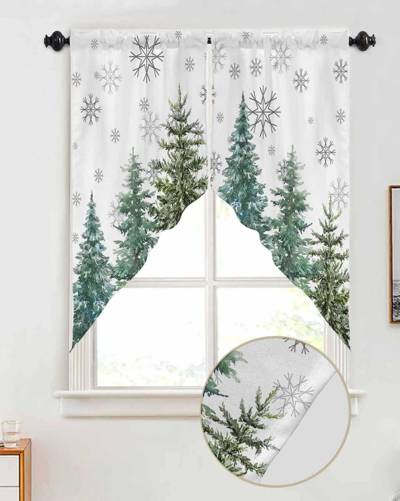 Curtain Christmas Christmas Swag Valance Curtains Green Pine Tree Xmas Rod Pocket Kitchen Valance Curtains Winter for Living Room Bathroom Window Y251