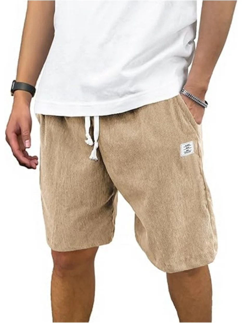 Corduroy shorts worn daily with quarter length pants mens casual sports style mens simple basic breathable lightweight clothing 250423