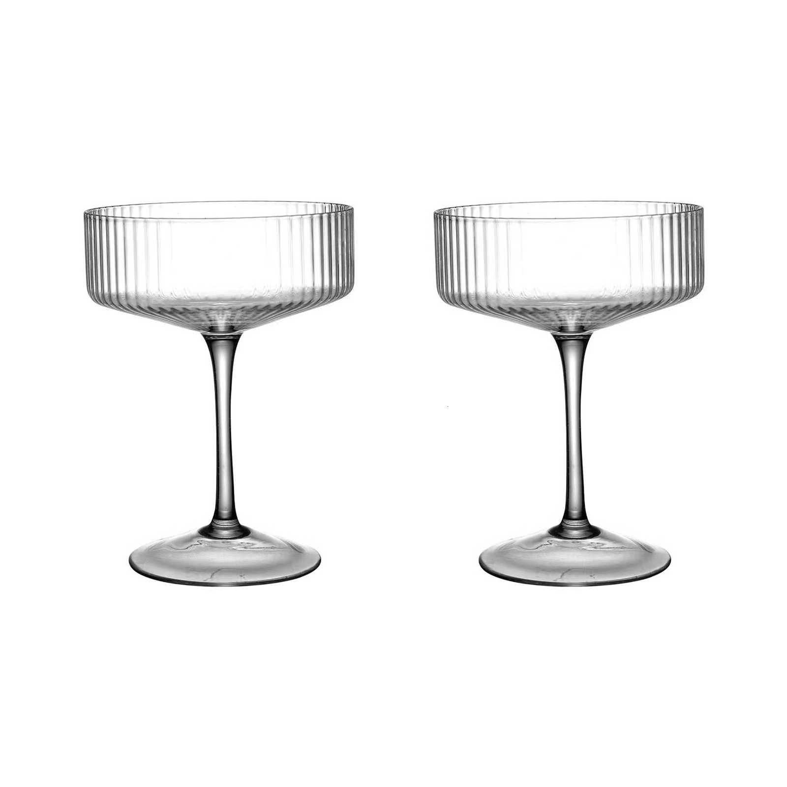 2Pcs Martini Glasses Tall Clear Ribbed Glass Wine Glasses For Cocktail Versatile Drinks Fashionable Champagne Coupe Glasses C251126